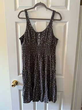 Lucky Brand Black Floral Smocked Midi Dress